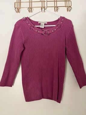 REQUIREMENTS Pink Ribbed Knit Top with Silver Ring Hardware